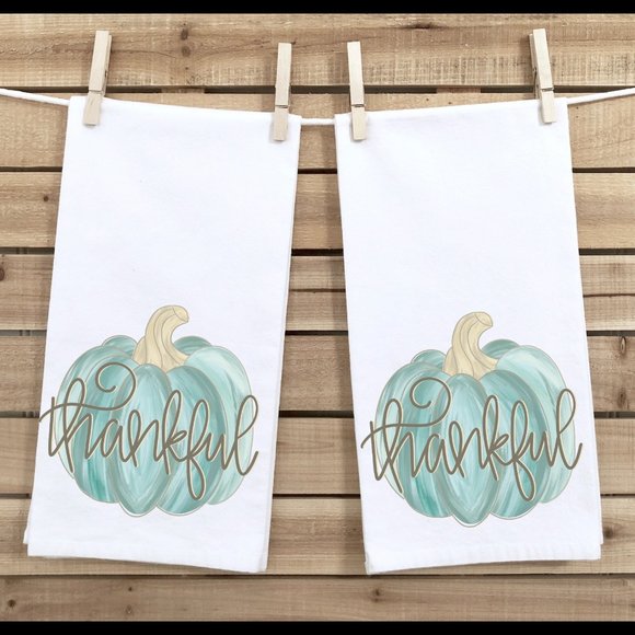Fall Tea Towels, Set of 3, Blue Pumpkin, Autumn Home Decor, Kitchen or Bathroom - Picture 1 of 3
